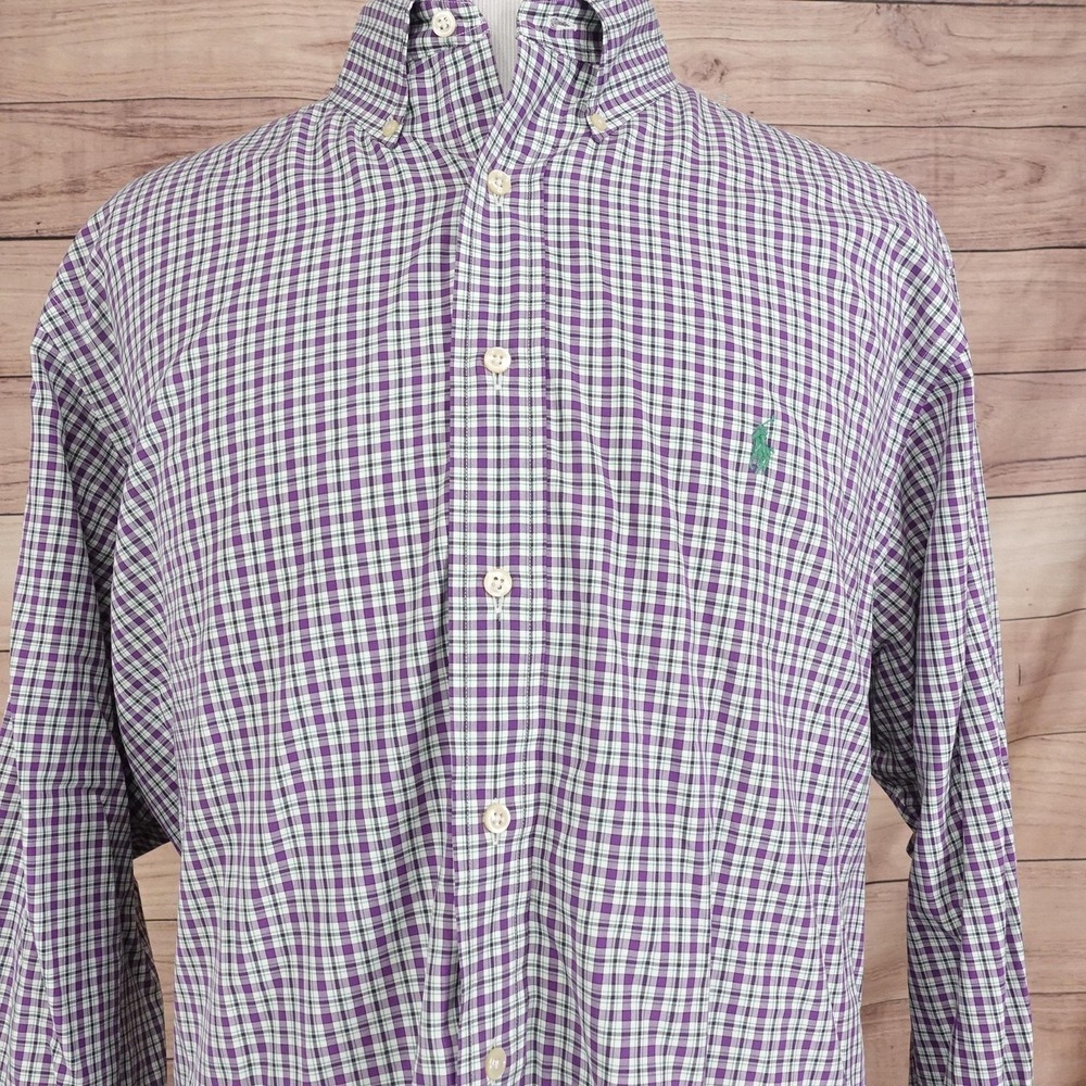 Ralph Lauren Shirt‎ Mens 18 2XL Purple Plaid Long Sleeve Button-Up Classic Fit